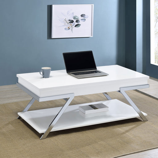 Marcia Wood Rectangular Lift Top Coffee Table White High Gloss and Chrome image
