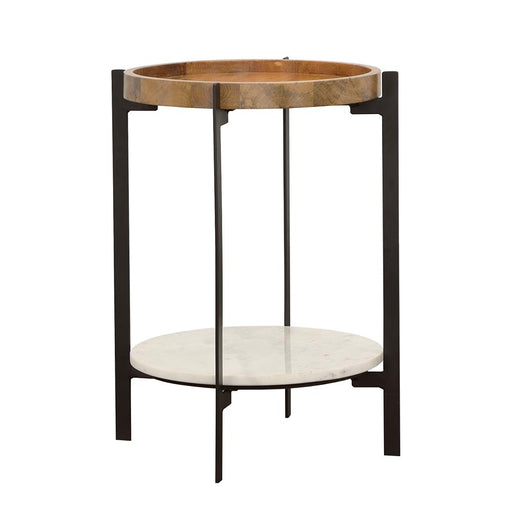 Adhvik Round Accent Table with Marble Shelf Natural and Black image