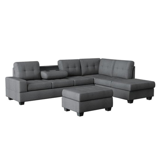 9507DGY3OT - (3)3-Piece Reversible Sectional with Drop-Down Cup Holders and Storage Ottoman image