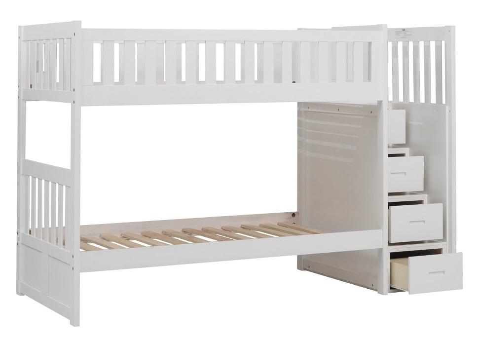 Galen Bunk Bed w/ Reversible Step Storage in White B2053SBW-1