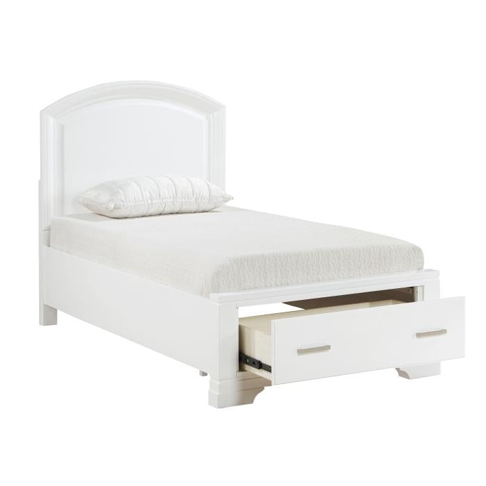 1520WHT-1-Youth (3) Twin Platform Bed with Footboard Storage